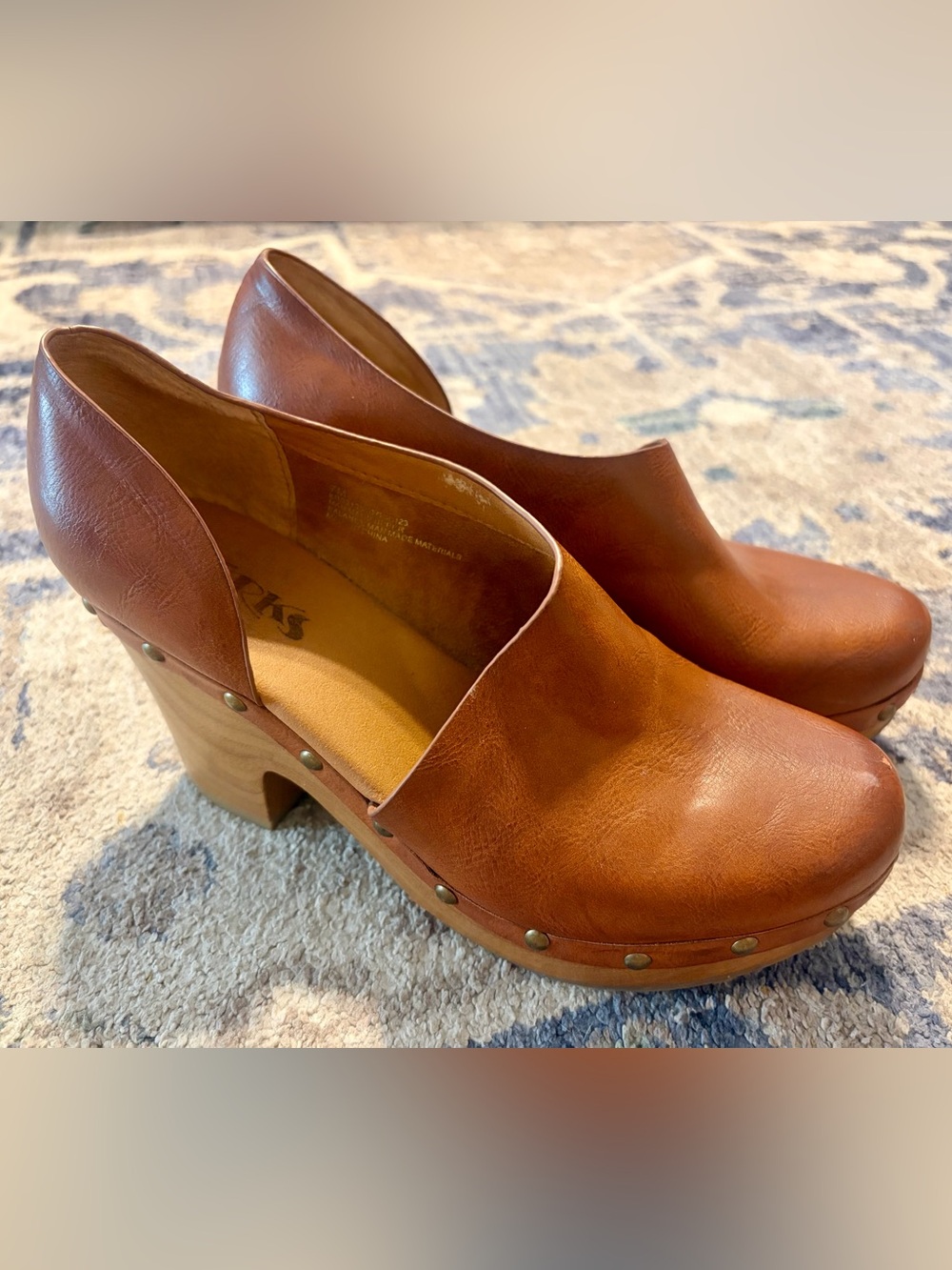 Kork-Ease Cognac Brown Vegan Leather Clog Mules
